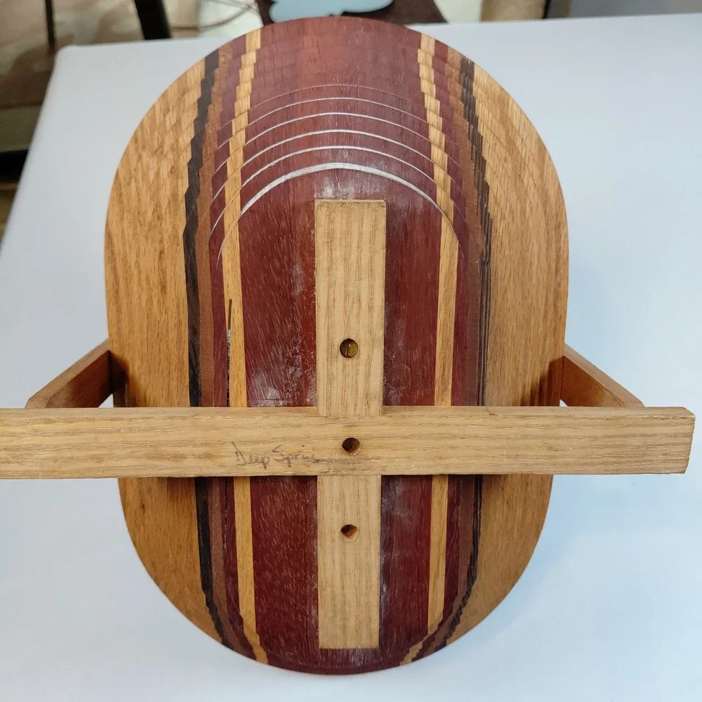 Vintage Deep Spring Collapsible Wooden Basket Tri-Color Wood Bowl Folding Signed
